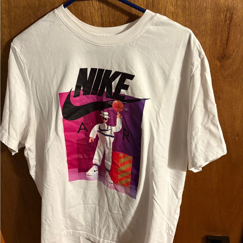 Nike White T-Shirt with Pink and Purple Graphic
